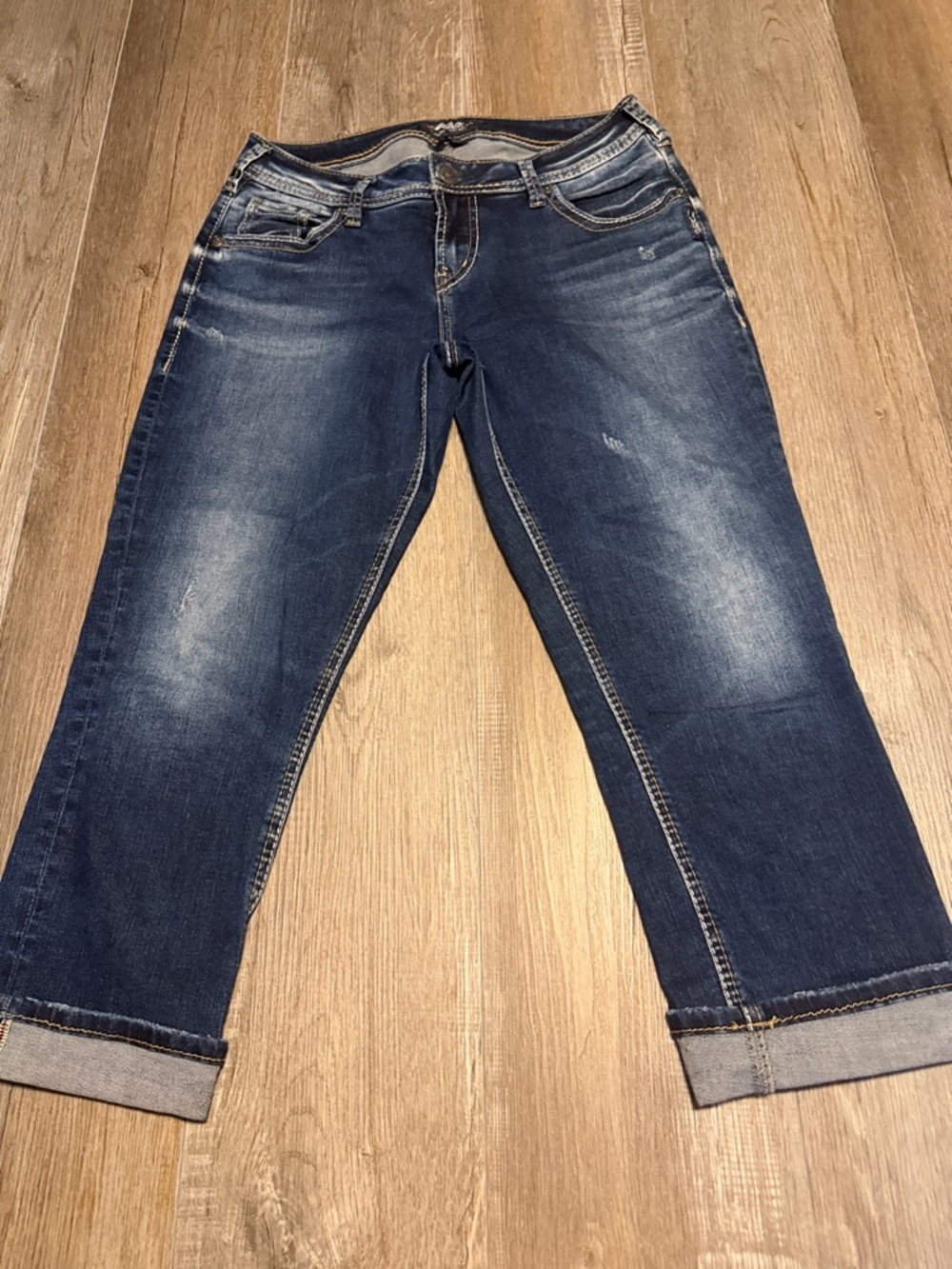 Silver Jeans Sam Dark Blue Cropped Roll Cuff Capris